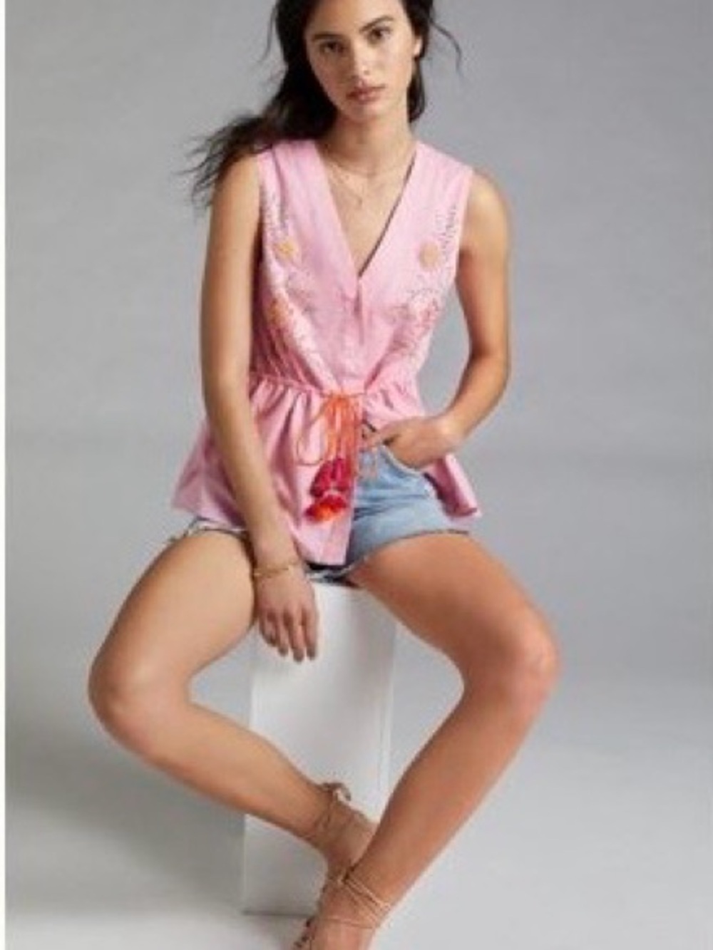 Roopa Pemmaraju for Anthropologie Corn Fiber Hand Embroidered Blouse